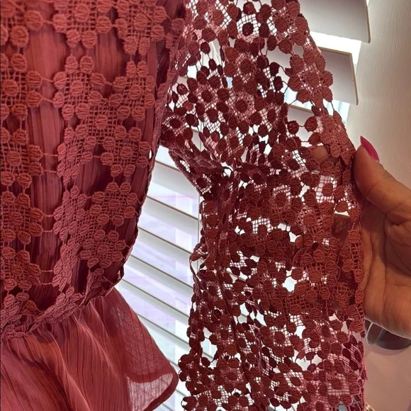 Elegant Lace Tie-Front Top in Rust - Picture 4 of 7